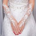 Fingerless Embroidered Flowers Beading Ribbon Hollowed Lace Wedding Gloves