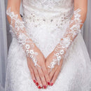 Fingerless Embroidered Flowers Beading Ribbon Hollowed Lace Wedding Gloves