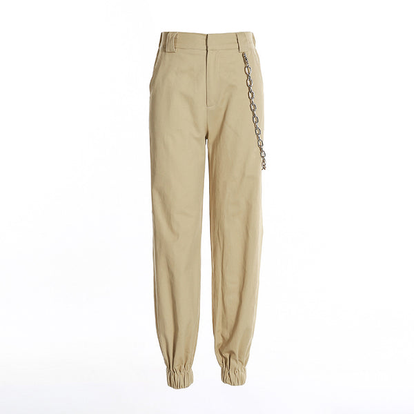 Hot-selling Fashion Loose Casual Cotton Pocket Chain Women Cargo pants