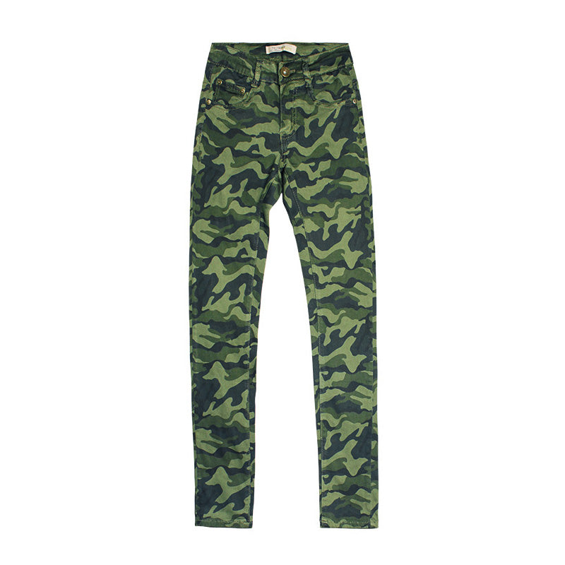 Fashion New Design High-waisted Camouflage Green Cotton Skinny Pants
