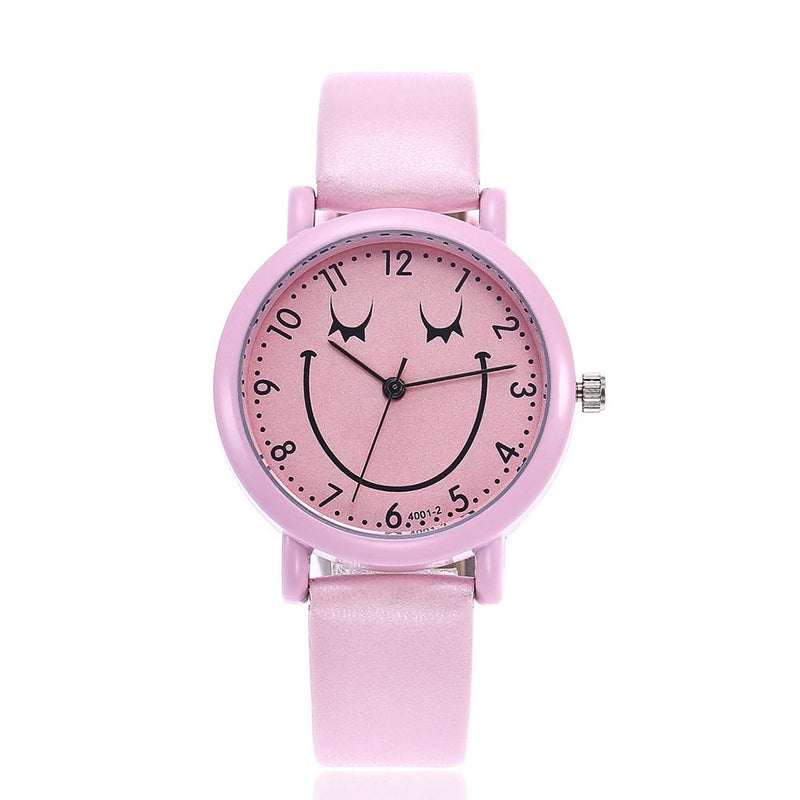 Cute Design Smiley Face Pattern Girls Leather Quartz Watch