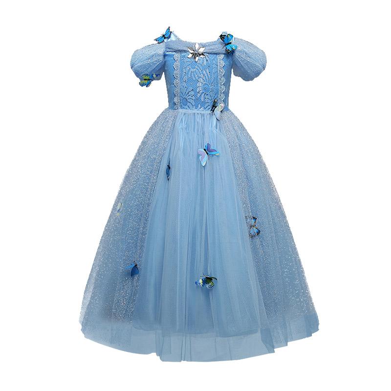 New Arrived Short Sleeve Tulle Butterfly Long Frozen Fancy Dress Costumes Design Dress For Kids Girl