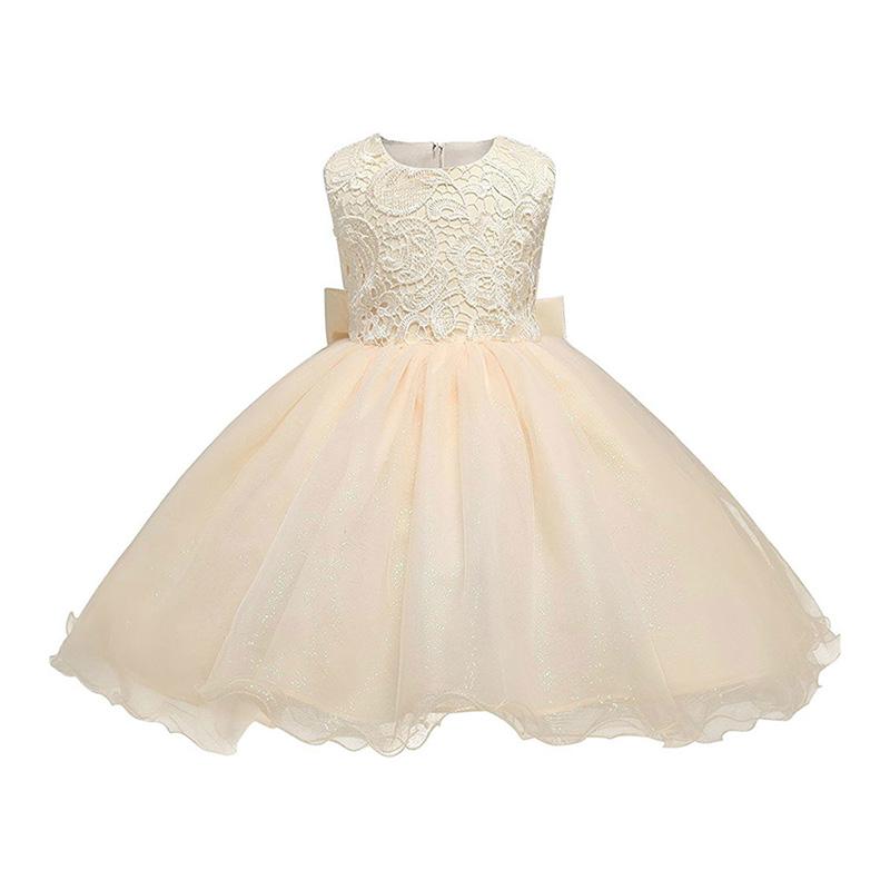 New Arrived Pretty Sleeveless Lace Tulle Backless Bowknot Elegant Latest Children Dress Designs Party Tutu Dress