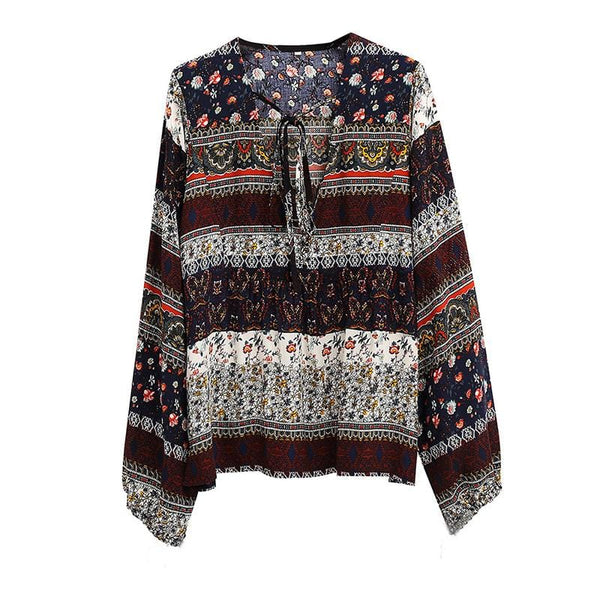 Women Fashionable Tribal Ethnic Style Bohemian Long Sleeves Large Size Stylish Blouse Models Tops Blouse