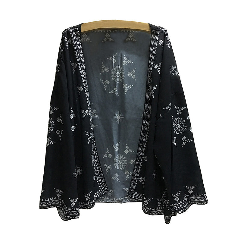 Hot Sale Fashion Black Beach Snowflakes Printed Large Size Women Cover Ups Design Beach Vacation Kimono Cover Up