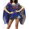 Brilliant Blue Dolman Sleeve Floral Women Chiffon Net Saree Princess Cut Beach Blouse With Designs