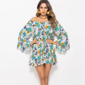 Hot-Selling Elastic Waist Long Sleeve Floral Print Sexy Off Shoulder Women Floral Evening Dress