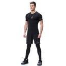 3Pcs Set Men Black Color Short Sleeve Top And Shorts And Pants Quick-Drying Fitness Training Running Sportswears