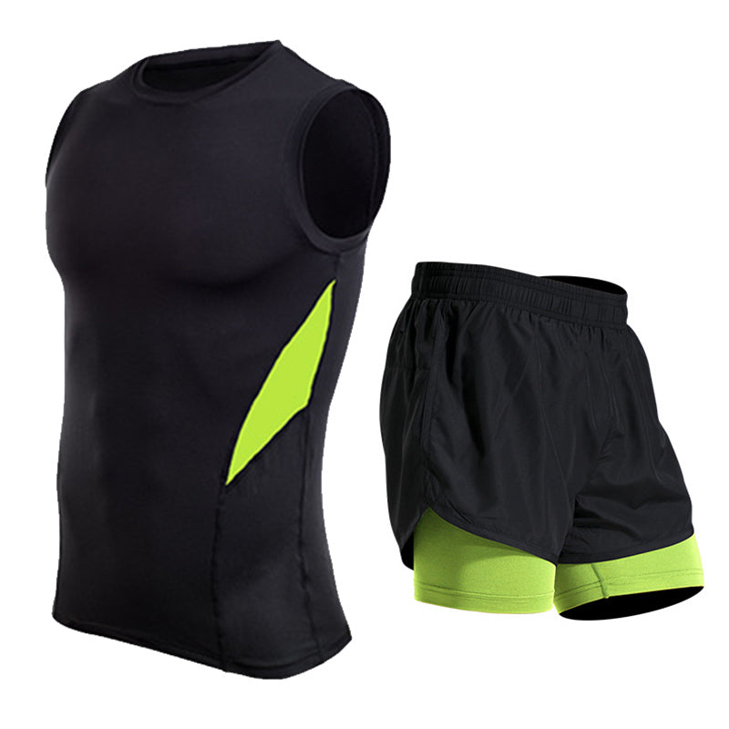 New Arrived 2pcs Set Men Sleeveless Top And Shorts Quick-Drying Compression Breathable Basketball Fitness Sportswears