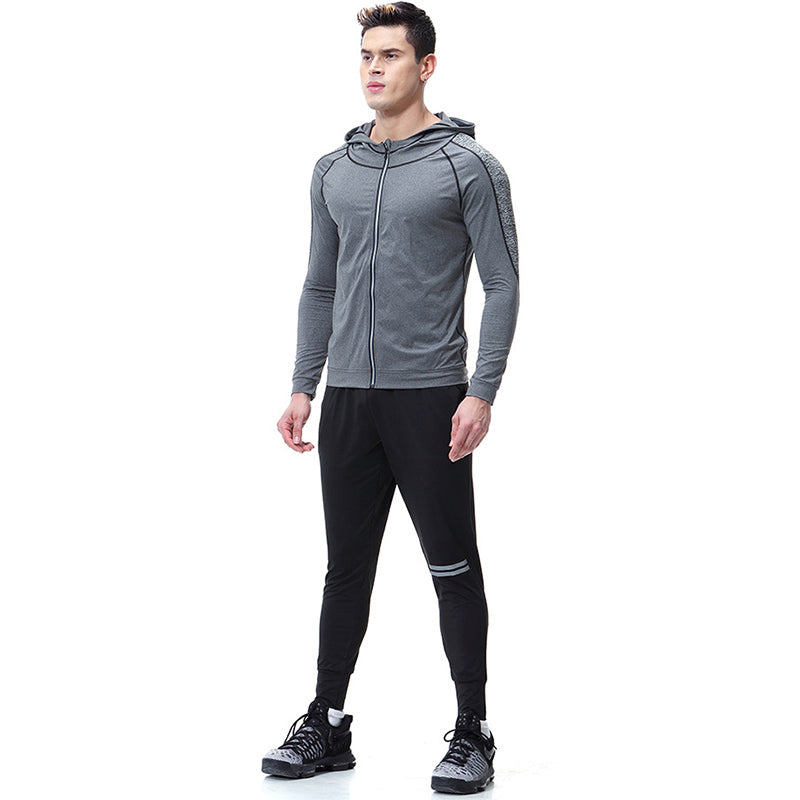 2pcs Set Men Fitness Slim Fit Thin Breathable Long Sleeve Outdoor Hoodies And Pants Sportswears Set