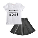 2pcs Simple Fashion Design Clothing Set Black Skirt + Letter Print Decoration White Cotton Girls Kids T Shirts