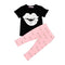 2pcs Hot Sale Unique Pink Eyelash Girls Pants + Big Lip Pattern Print Black Cotton New Model T-Shirts