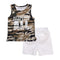 2pcs Unique Pure White Short Kids Pants + New Style Girls Shirts Sleeveless Tassel Camo Color Cotton T-Shirts