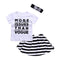 3psc New Arrival Children Girl Cotton Striped Skirt + Letter Printed T Shirts With Bowknot Hair Band