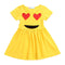 Lovely Girls Princess Smiley Face Yellow Short Sleeves Soft Cotton Princess Long One Piece Dress