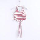 Hot Sale Classic Sexy Pinstriped Knotted Neck Girls Fancy Latest Dress Designs Photos Female Tops