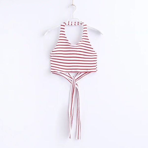 Hot Sale Classic Sexy Pinstriped Knotted Neck Girls Fancy Latest Dress Designs Photos Female Tops