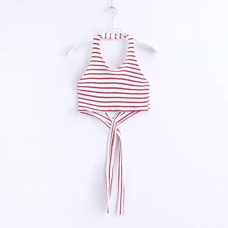 Hot Sale Classic Sexy Pinstriped Knotted Neck Girls Fancy Latest Dress Designs Photos Female Tops