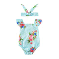 2pcs New Cute 1-3 Years Old Blue Baby Romper Floral Cotton Little Girls Romper With Hair Band