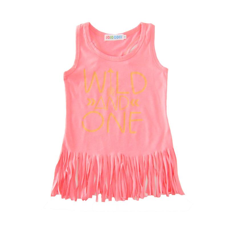 Girl New Unique Big Letters Wild And One Print Soft Cotton Tassel Sleeveless Dress