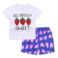 2pcs Girl Clothing Set Purple Short Pants Strawberry Pattern Print White T-Shirts Cotton Design New Model T Shirts
