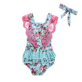 2pcs Newborn Baby Breathable Soft Fly Sleeves Baby Romper Cotton Design Floral Lace Romper With Hair Band