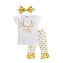 3pcs Children Girl Clothing Set Dots Baby Pants And Antler Pattern Printed T-Shirts With Bowknot Hair Band