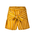 Fashion Adjustable Elastic Belt Yellow Stripes Bowknot Lace-up High Waisted Casual Sweat Beach Shorts