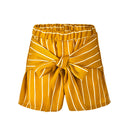 Fashion Adjustable Elastic Belt Yellow Stripes Bowknot Lace-up High Waisted Casual Sweat Beach Shorts