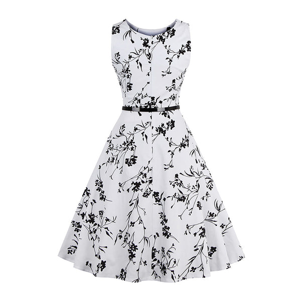 Fashion Hot Beautiful Sleeveless Belt High Waist Flower Dress Woman Design Floral Vintage Dress