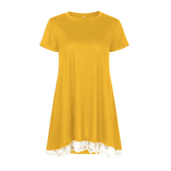 Hot Sale Simple Round Neck Short Sleeveless Lace Loose Plus Size Tops For Women Ladies Long Tops