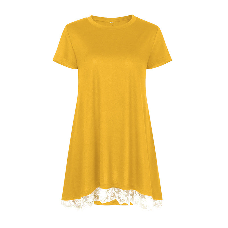 Hot Sale Simple Round Neck Short Sleeveless Lace Loose Plus Size Tops For Women Ladies Long Tops