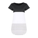 New Arrival Simple Fashion Round Neck Short Sleeves Back Lace Stitched Stripes Ladies Long Tops Tees