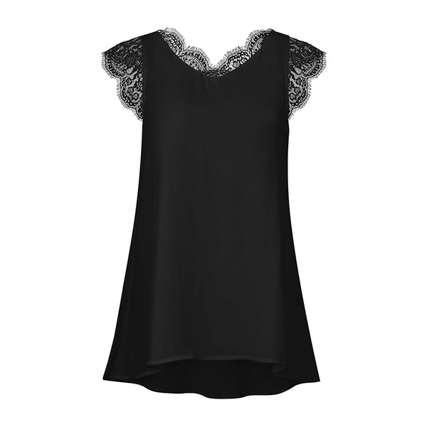 Fashion Cool Lace Neck Sleeveless Solid Color Latest Long Tops Blank Tees Designs Girls Chiffon Tops