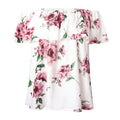 New Arrival Sweet Fashion Sexy Short Sleeves Loose Women Off Shoulder Floral Printed Chiffon Tops