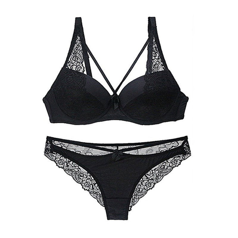 High Quality Simple Design Lace Solid Color Ladies Sexy Hot Push Up Bra Set