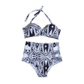 Hang Neck Lace-up Black White Scrawl Screen Printing Swimwear Women Sexy Bikini Design Bra Cups For Swimwear