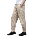 New Arrived Solid Color Large Size Loose Harem Linen Lace Up Mens Casual Pants