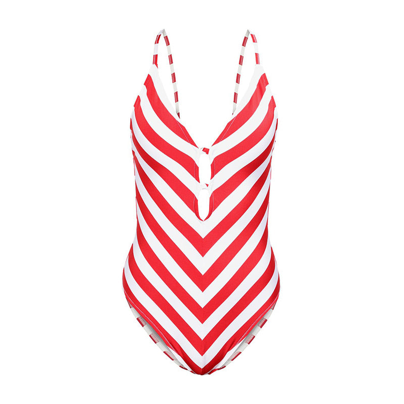 Adjustable Shoulder Strap Red "V" Shape Stripes Drop Ship Xxx Sex Hot Young Girl Swimwear in One Piece Style