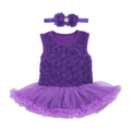 2Pcs Set Beaded Bowknot And Sleeveless Solid Color Birthday Party Floral Ruffle Cotton Lace Jumpsuit