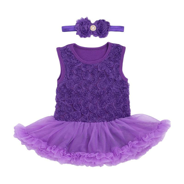 2Pcs Set Beaded Bowknot And Sleeveless Solid Color Birthday Party Floral Ruffle Cotton Lace Jumpsuit