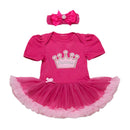 2Pcs Set Pink Beaded Bowknot Headed And Short Sleeve Different Pattern Embroidered Organic Cotton Romper Set Girls Romper