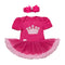 2Pcs Set Pink Beaded Bowknot Headed And Short Sleeve Different Pattern Embroidered Organic Cotton Romper Set Girls Romper