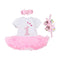 3Pcs Set Dots Shoes Pink Bowknot Headed And Short Sleeve Cute Printed Baby Romper Cotton Mesh Design Fashion Jumpsuit