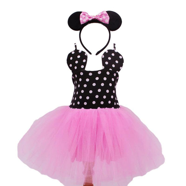 New Arrived 2Pcs Set Mouse Bowknot Headband And Braces Dots Latest Children Dress Designs Princess Tutu Dress