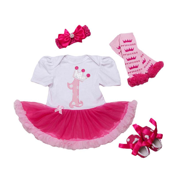 4Pcs Set Bowknot Headband Printed Legging Dots Shoes Lovely Lace Fashion Jumpsuit Design Baby Girl Jumpsuit