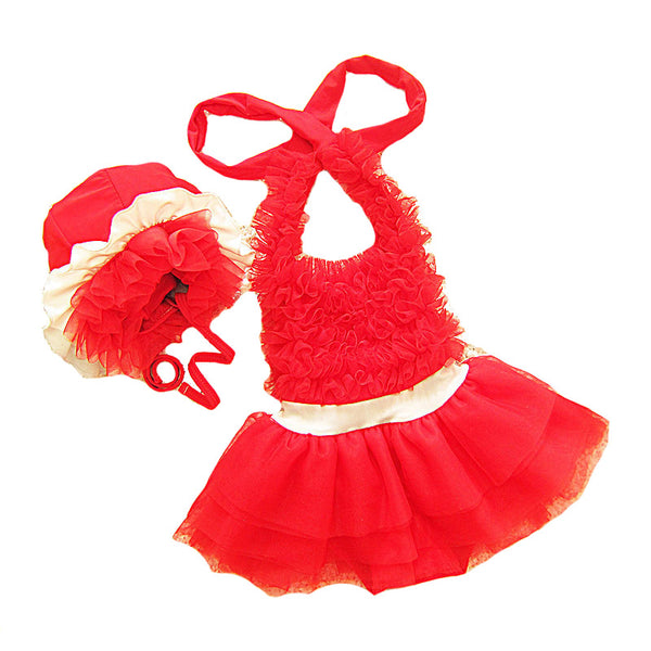 2Pcs Set Kids Hot Sale Conjoined Dress Style Backless Cute Bowknot Swimsuit With Hat