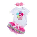 3Pcs Set BowKnot Headband Lace Ruffle Shorts Colorful Flower Printed Girls Short Jumpsuit Baby Bodysuit With Organic Cotton