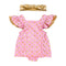 2Pcs Set 0-2 Years Solid Color Bowknot Headband Golden Dots Flounce Sleeve Fashion Backless Design Girl Bodysuit