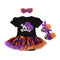 3Pcs Set Bowknot Headband Printed Shoes Black Short Sleeve Halloween Funny Pattern Baby Girl Lace Floral Jumpsuit